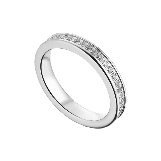 WOMEN'S AND MEN'S STEEL WEDDING BAND WITH WHITE CRYSTALS