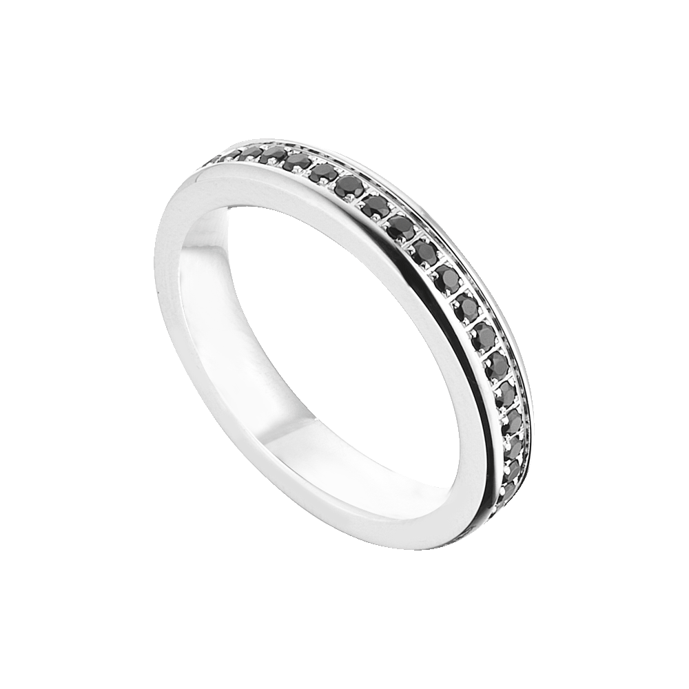 WOMEN'S AND MEN'S STEEL WEDDING BAND WITH BLACK CRYSTALS