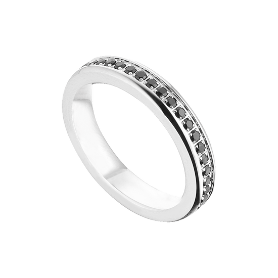 WOMEN'S AND MEN'S STEEL WEDDING BAND WITH BLACK CRYSTALS