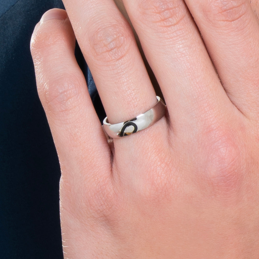 WOMEN'S AND MEN'S STEEL BAND RING WITH BLACK ENAMEL
