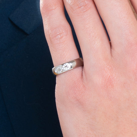 WOMEN'S AND MEN'S STEEL WEDDING BAND WITH WHITE CRYSTAL INFINITY