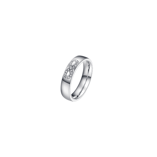 WOMEN'S AND MEN'S STEEL WEDDING BAND WITH WHITE CRYSTAL INFINITY