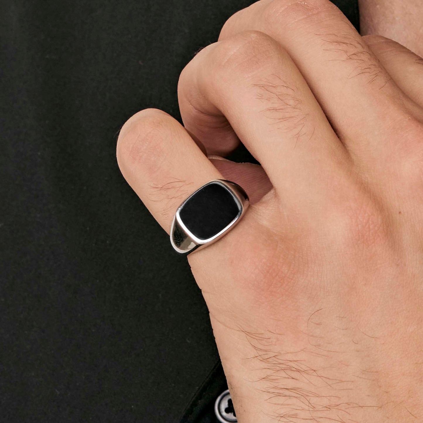 MEN'S SEAL RING IN STEEL AND BLACK IP Luca Barra