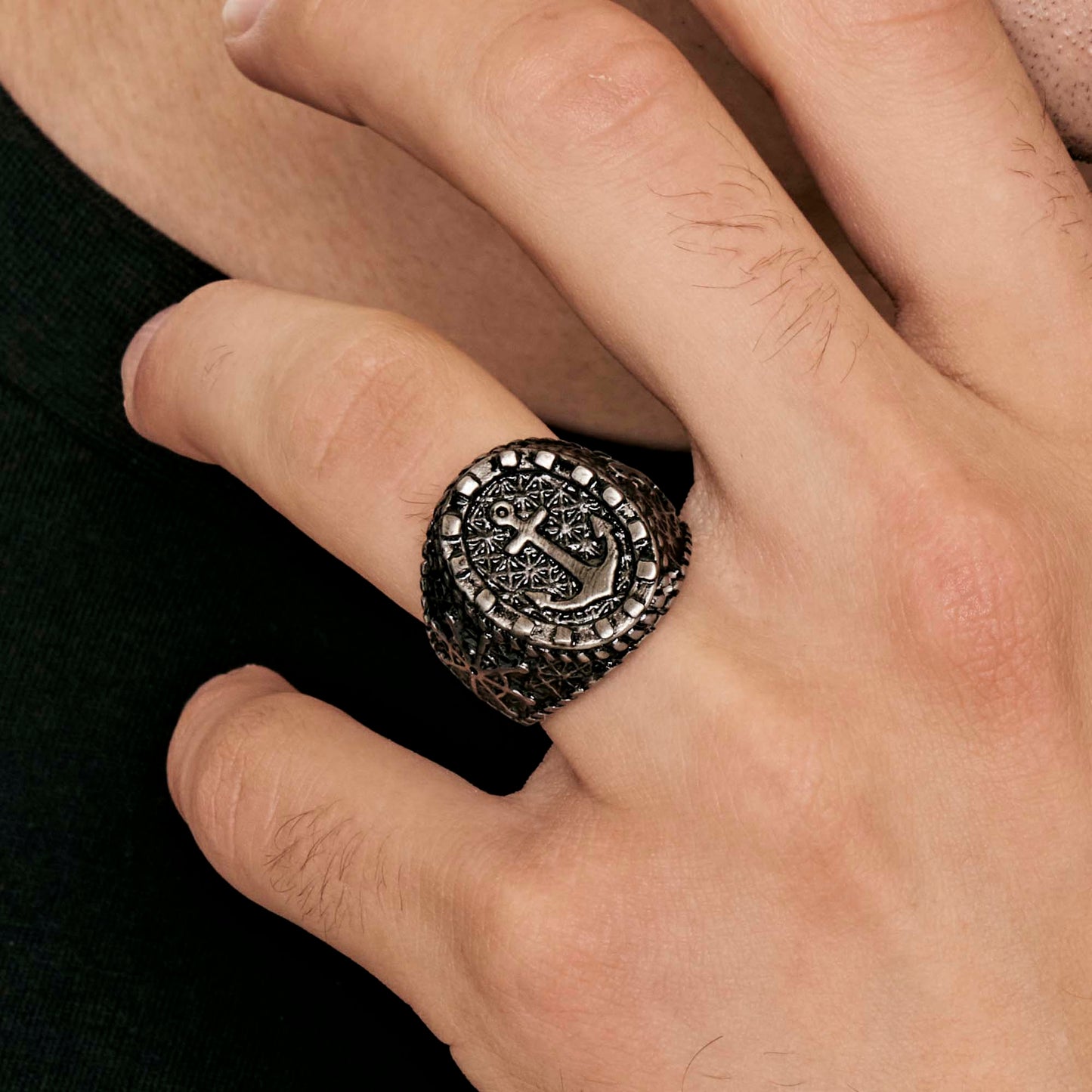 MEN'S SEAL RING IN STEEL WITH ANCHOR Luca Barra