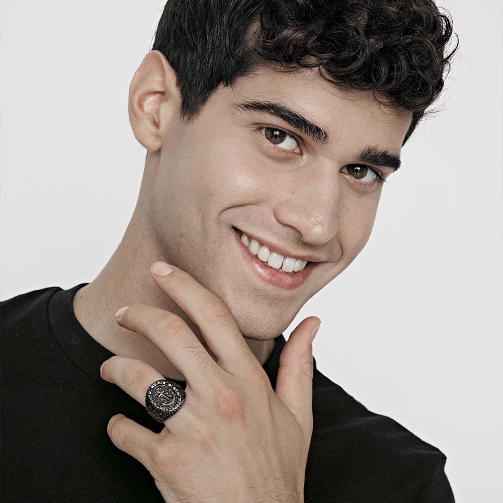 MEN'S STEEL SIGNET RING WITH ANCHOR