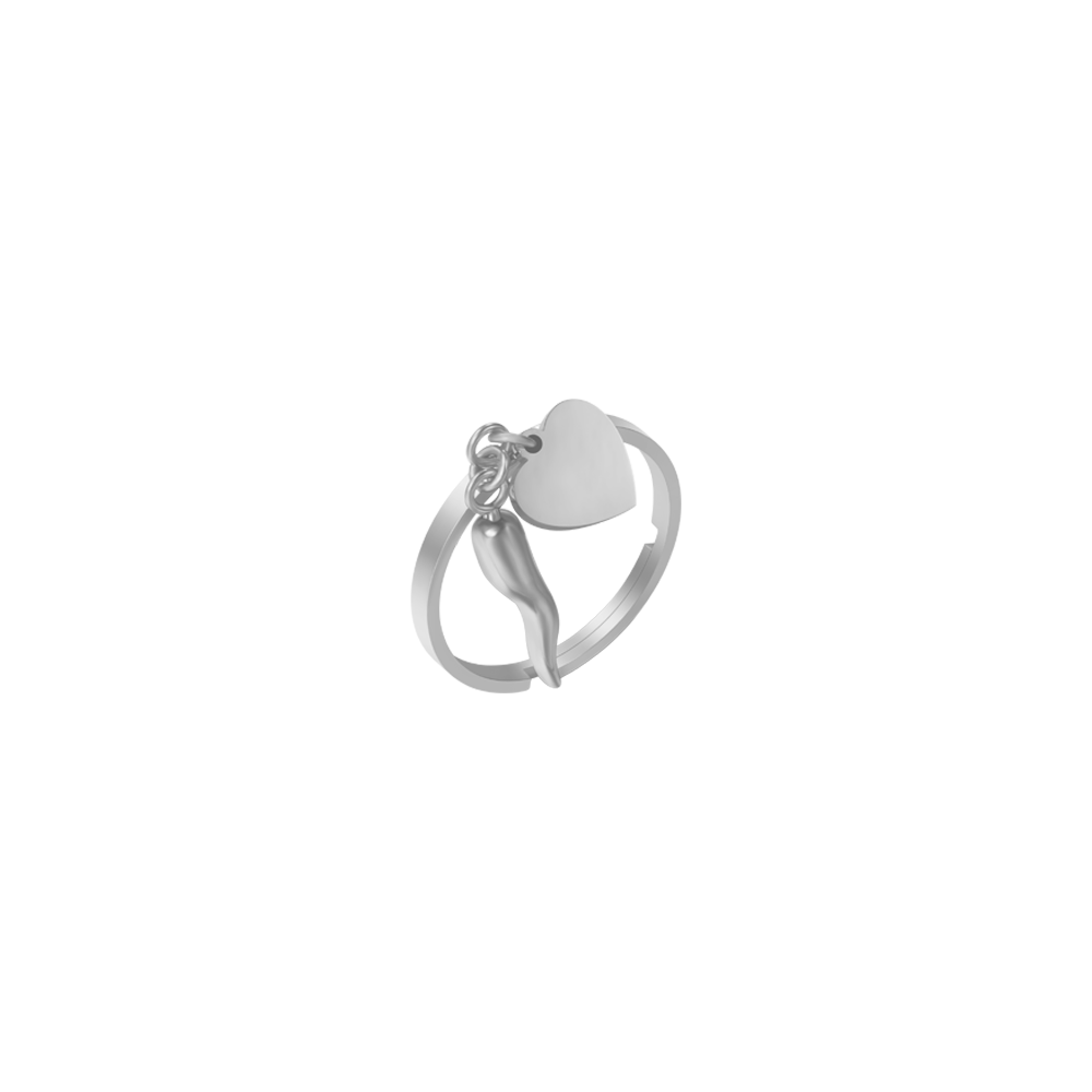 WOMEN'S STEEL RING WITH HEART AND HORN