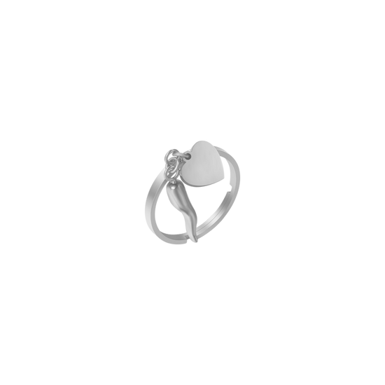 WOMEN'S STEEL RING WITH HEART AND HORN