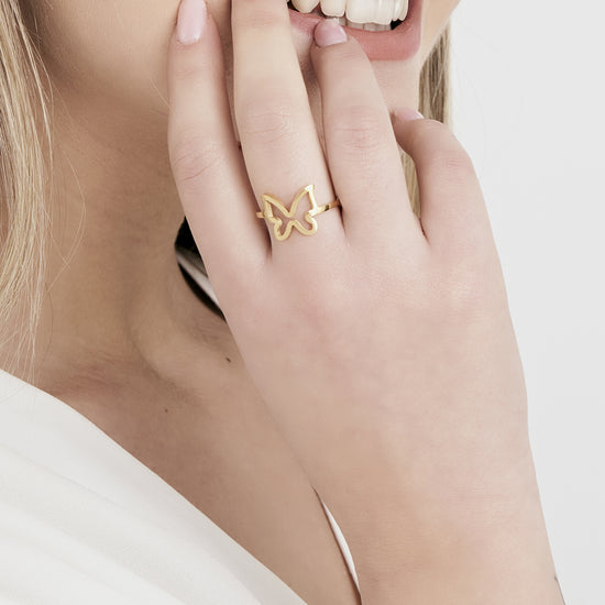 WOMAN'S RING IN IP GOLD STEEL WITH BUTTERFLY Luca Barra