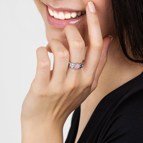 WOMAN'S RING IN STEEL WITH PINK CRYSTAL Luca Barra