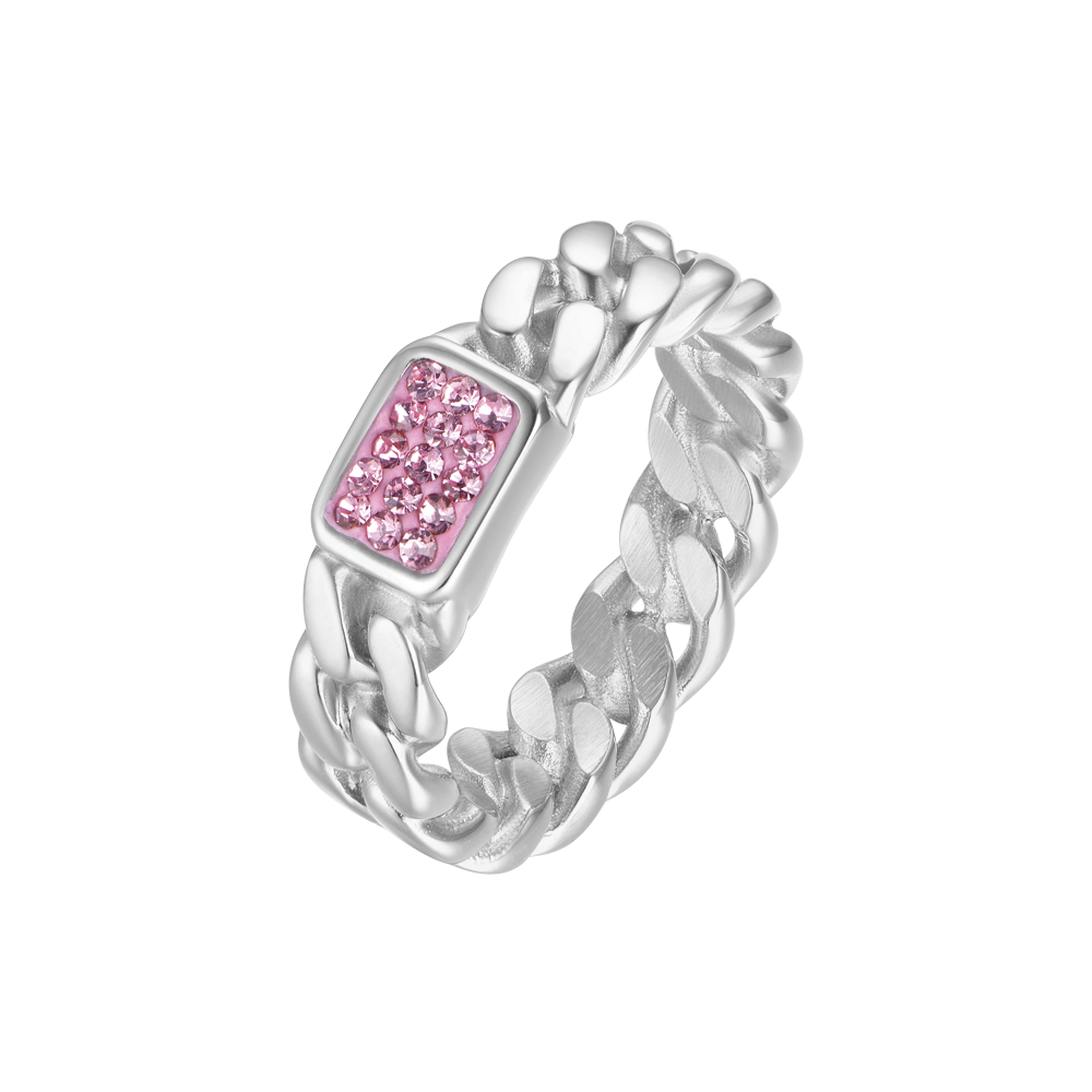 STEEL RING WITH FUCHSIA CRYSTALS