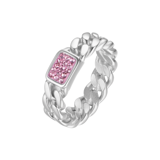 STEEL RING WITH FUCHSIA CRYSTALS
