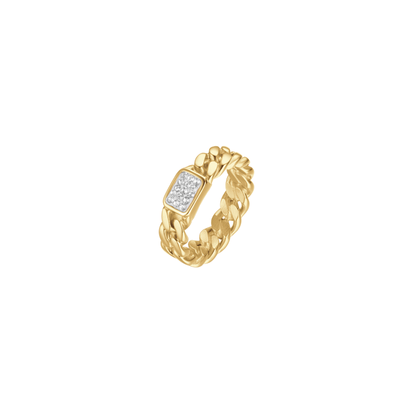 IP GOLD STEEL RING WITH WHITE CRYSTALS