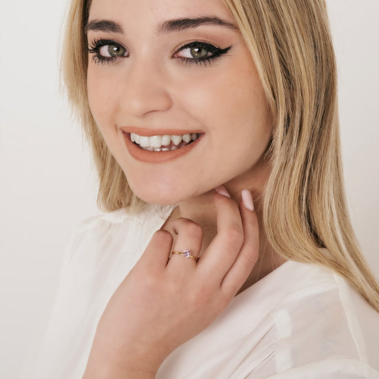 WOMEN'S STEEL SOLITAIRE RING WITH PINK CRYSTAL