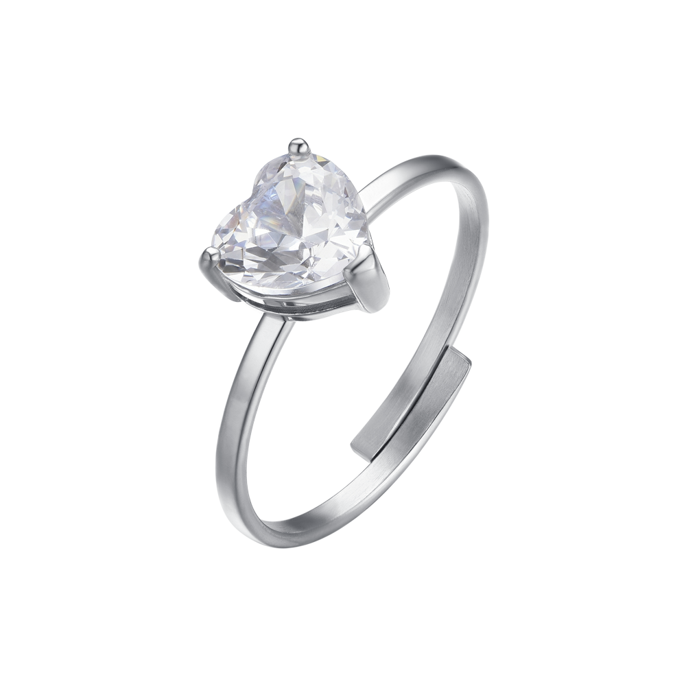 WOMEN'S STEEL RING WITH HEART-SHAPED WHITE CRYSTAL