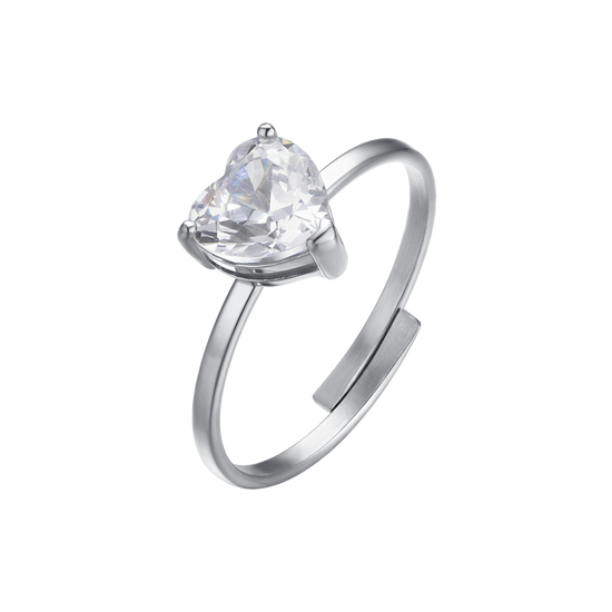 WOMEN'S STEEL RING WITH HEART-SHAPED WHITE CRYSTAL