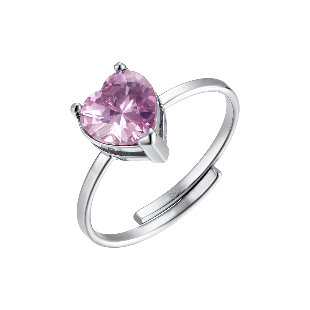 WOMEN'S STEEL RING WITH HEART-SHAPED PINK CRYSTAL