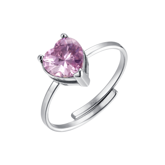 WOMEN'S STEEL RING WITH HEART-SHAPED PINK CRYSTAL