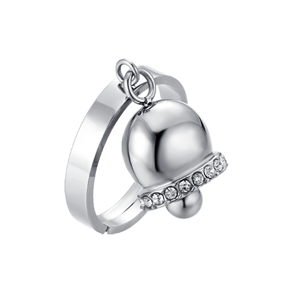 WOMEN'S STEEL BELL RING WITH WHITE CRYSTALS