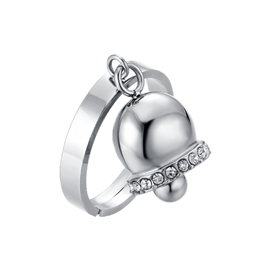 WOMEN'S STEEL BELL RING WITH WHITE CRYSTALS