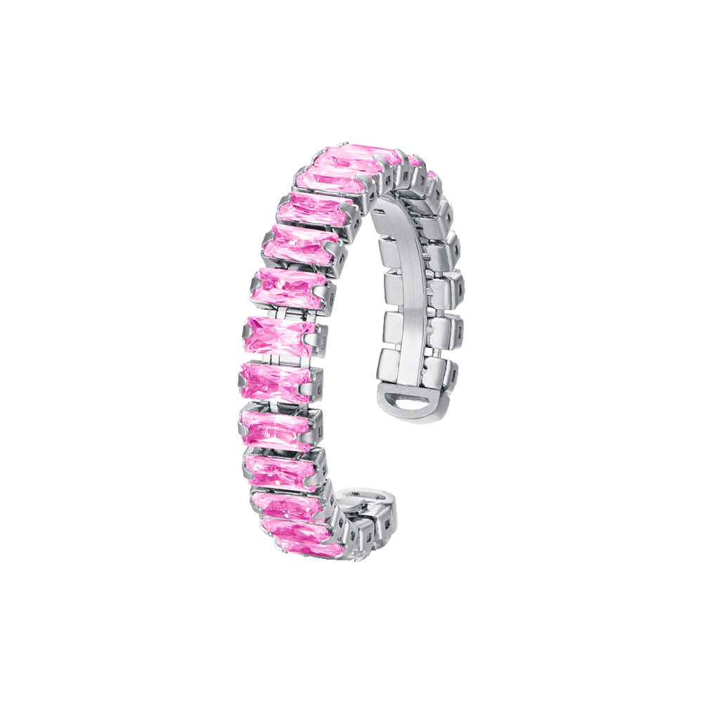 WOMEN'S OPEN STEEL RING WITH FUCHSIA CRYSTALS