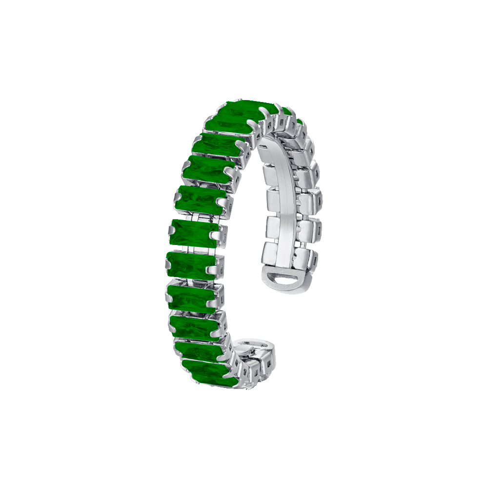 OPEN STEEL WOMEN'S RING WITH GREEN CRYSTALS