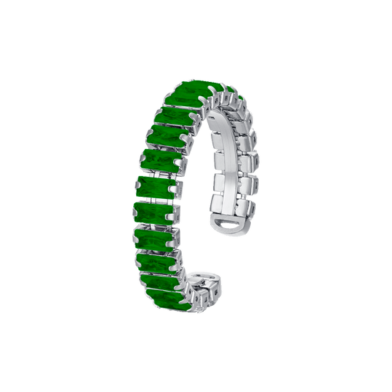 OPEN STEEL WOMEN'S RING WITH GREEN CRYSTALS