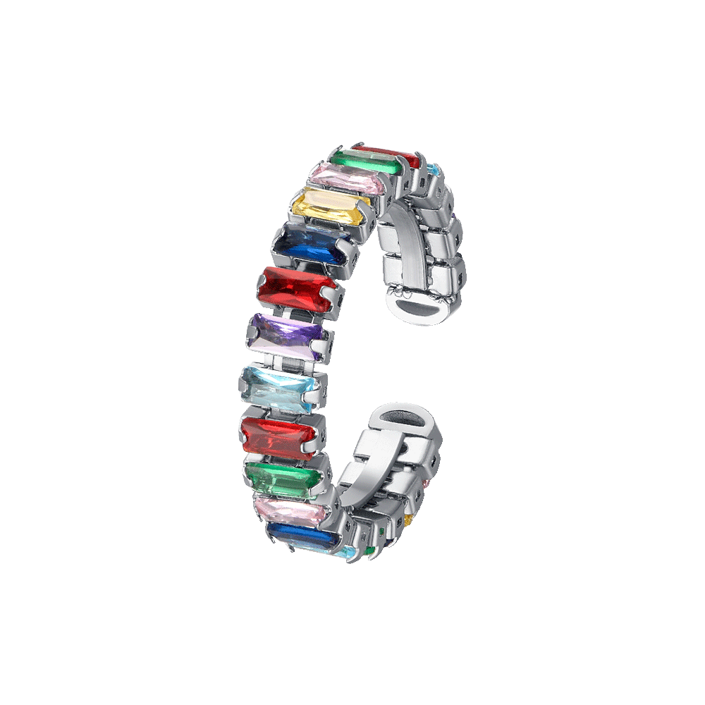 WOMEN'S STEEL RING WITH MULTICOLOR CRYSTALS