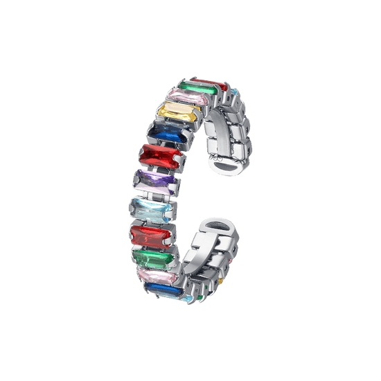 WOMEN'S STEEL RING WITH MULTICOLOR CRYSTALS