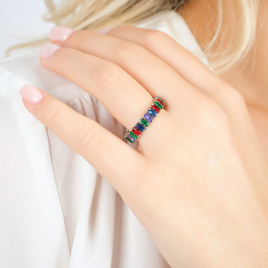 WOMAN'S RING IN STEEL WITH MULTICOLOR CRYSTALS Luca Barra
