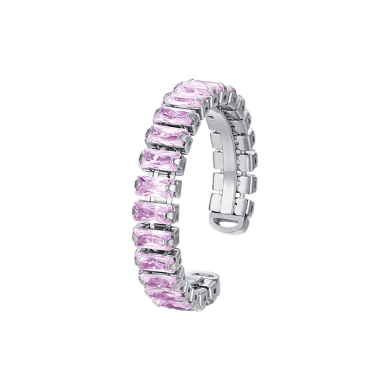 WOMEN'S STEEL RING WITH PINK CRYSTALS