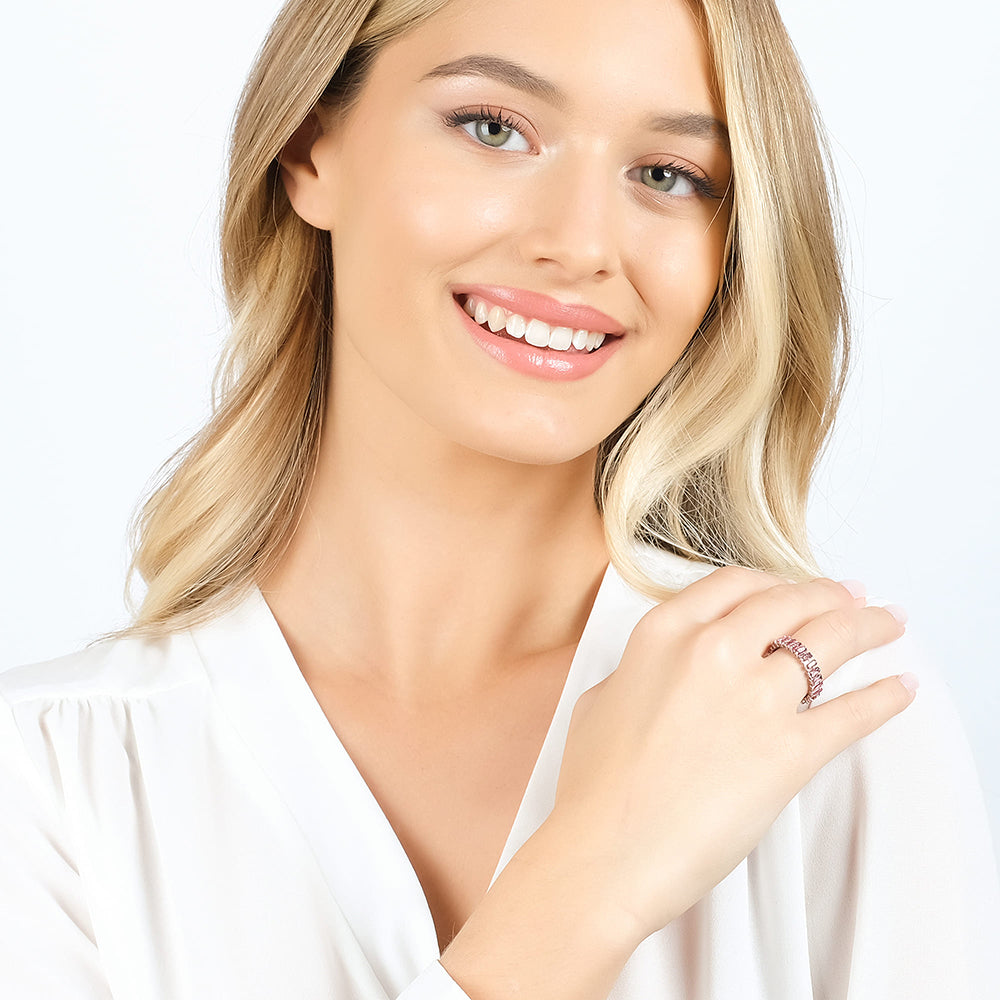 ADJUSTABLE STEEL WOMEN'S RING WITH FUCHSIA CRYSTALS