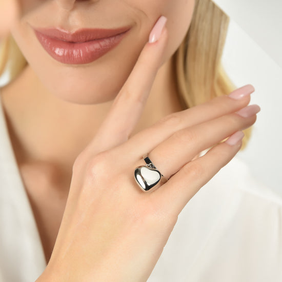 WOMAN'S RING IN STEEL WITH FULL HEART Luca Barra