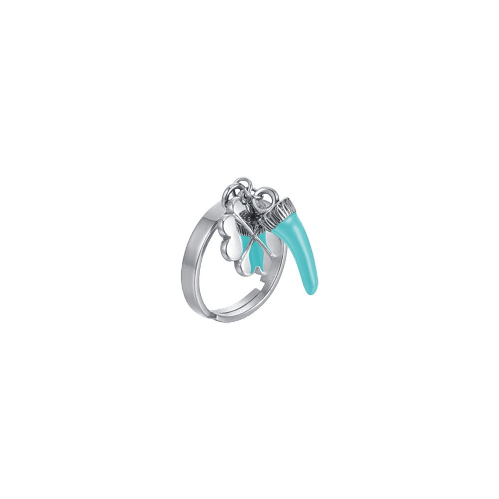 WOMAN'S RING IN STAINLESS STEEL WITH TURQUOISE ENAMEL AND QUADRIFOGLIO Luca Barra