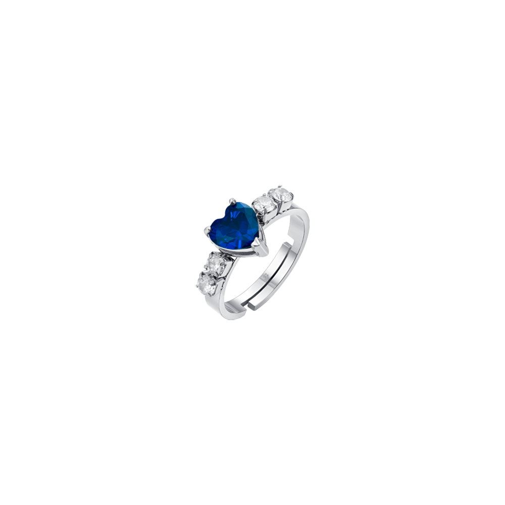 WOMEN'S STEEL RING WITH WHITE CRYSTALS AND BLUE CRYSTAL HEART