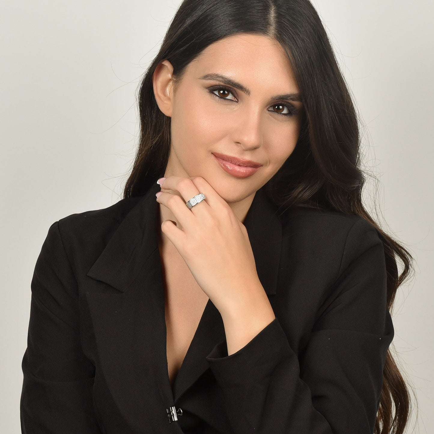 MILANO LINK STEEL WOMEN'S RING WITH WHITE CRYSTAL ELEMENT