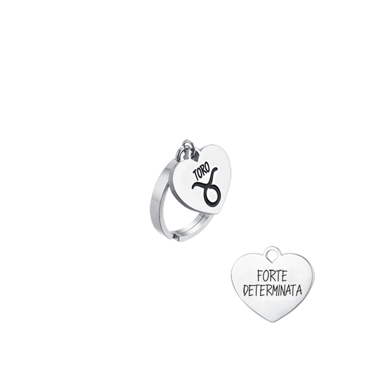 ANELLO DONNA IN ACCIAIO SEGNO ZODIACALE TORO CON CUORE Luca Barra