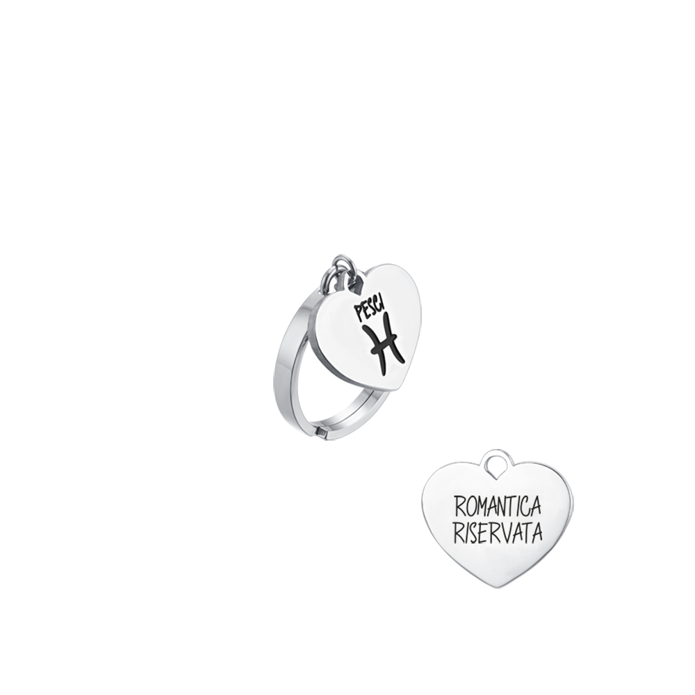 STEEL WOMEN'S RING ZODIAC SIGN PISCES WITH HEART