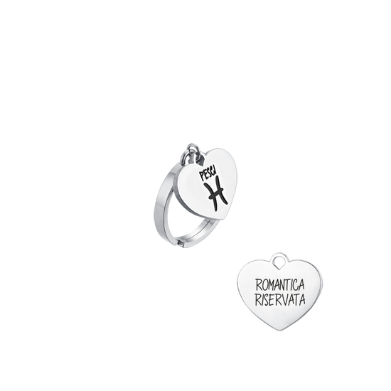STEEL WOMEN'S RING ZODIAC SIGN PISCES WITH HEART