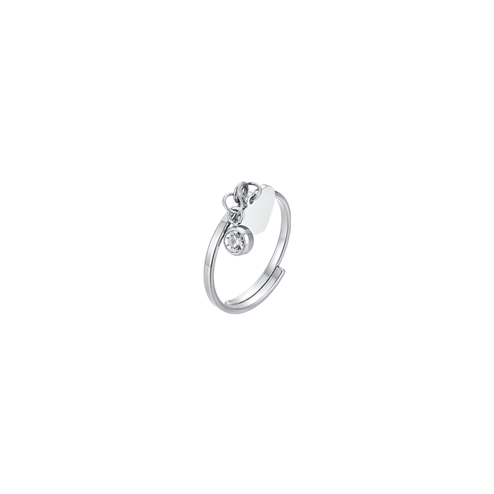 WOMEN'S STEEL RING WITH HEART AND CRYSTAL