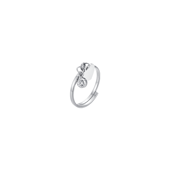 WOMEN'S STEEL RING WITH HEART AND CRYSTAL