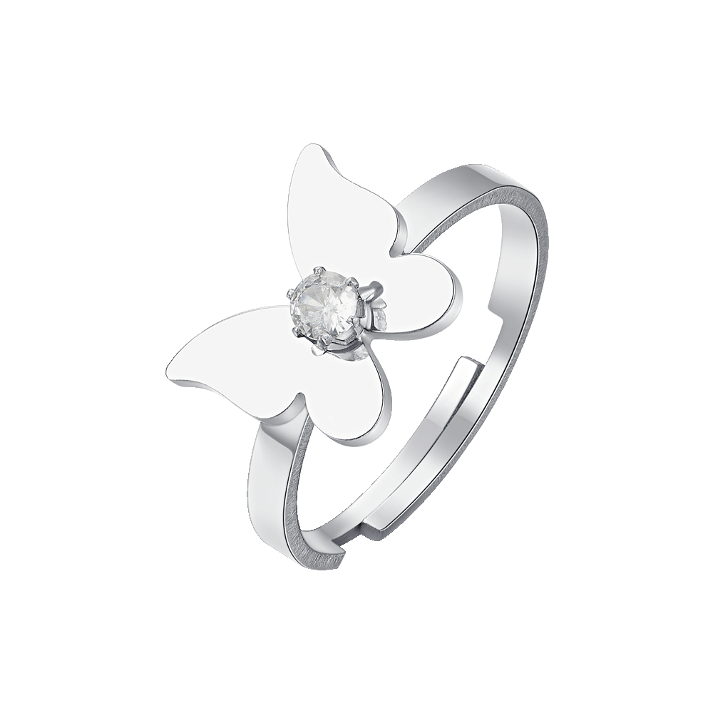ANELLO DONNA IN ACCIAIO CON FARFALLA CON ZIRCONE BIANCO