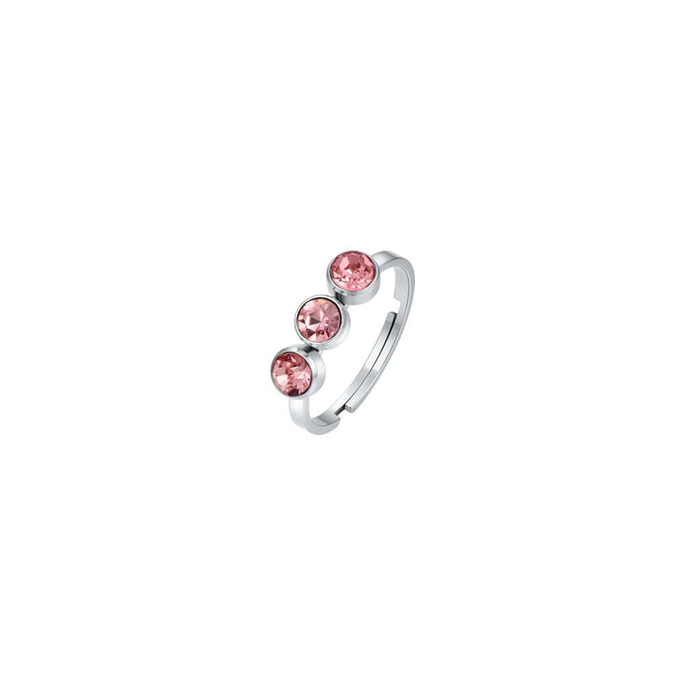 WOMEN'S STEEL RING WITH PINK CRYSTALS
