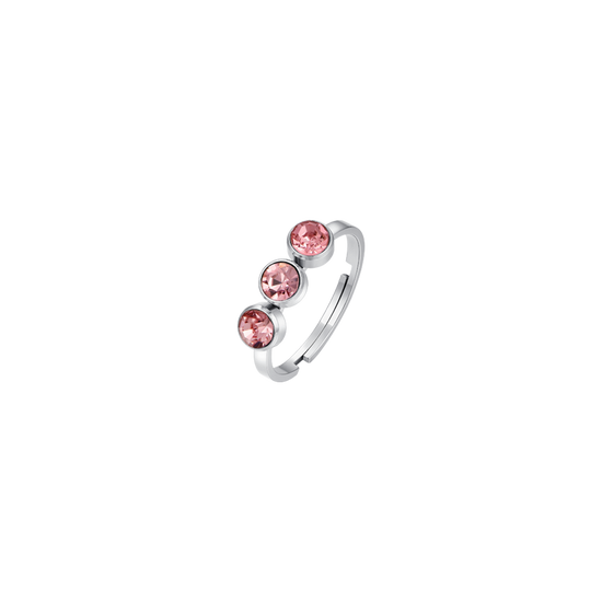 WOMEN'S STEEL RING WITH PINK CRYSTALS