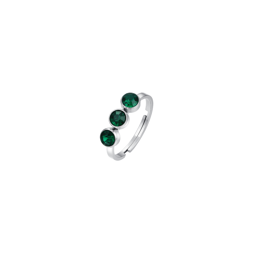 WOMEN'S STEEL RING WITH GREEN CRYSTALS