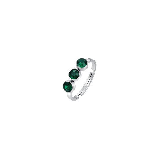 WOMEN'S STEEL RING WITH GREEN CRYSTALS