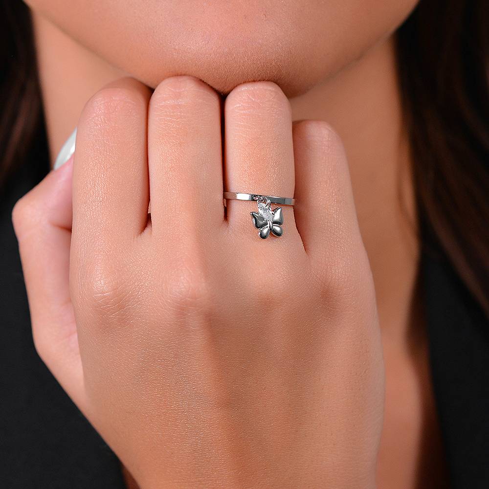 WOMEN'S STEEL BUTTERFLY AND CUBIC ZIRCONIA RING
