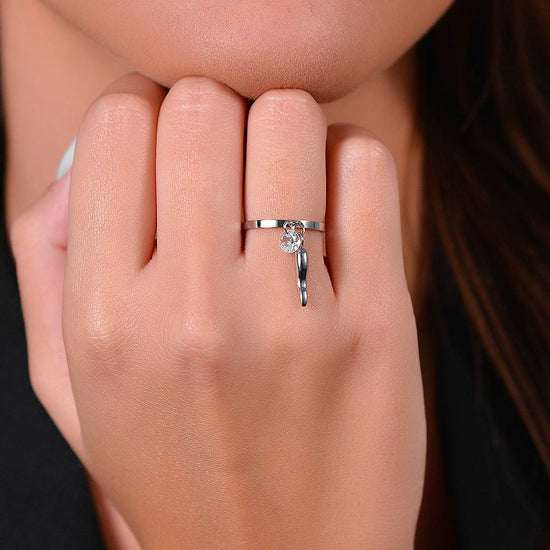 ANELLO DONNA IN ACCIAIO CON CORNO E ZIRCONE BIANCO