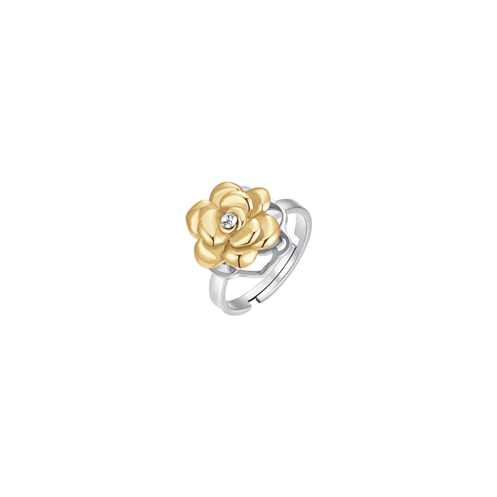ANELLO DONNA IN ACCIAIO IP GOLD CON ROSA GIREVOLE E CRISTALLO BIANCO