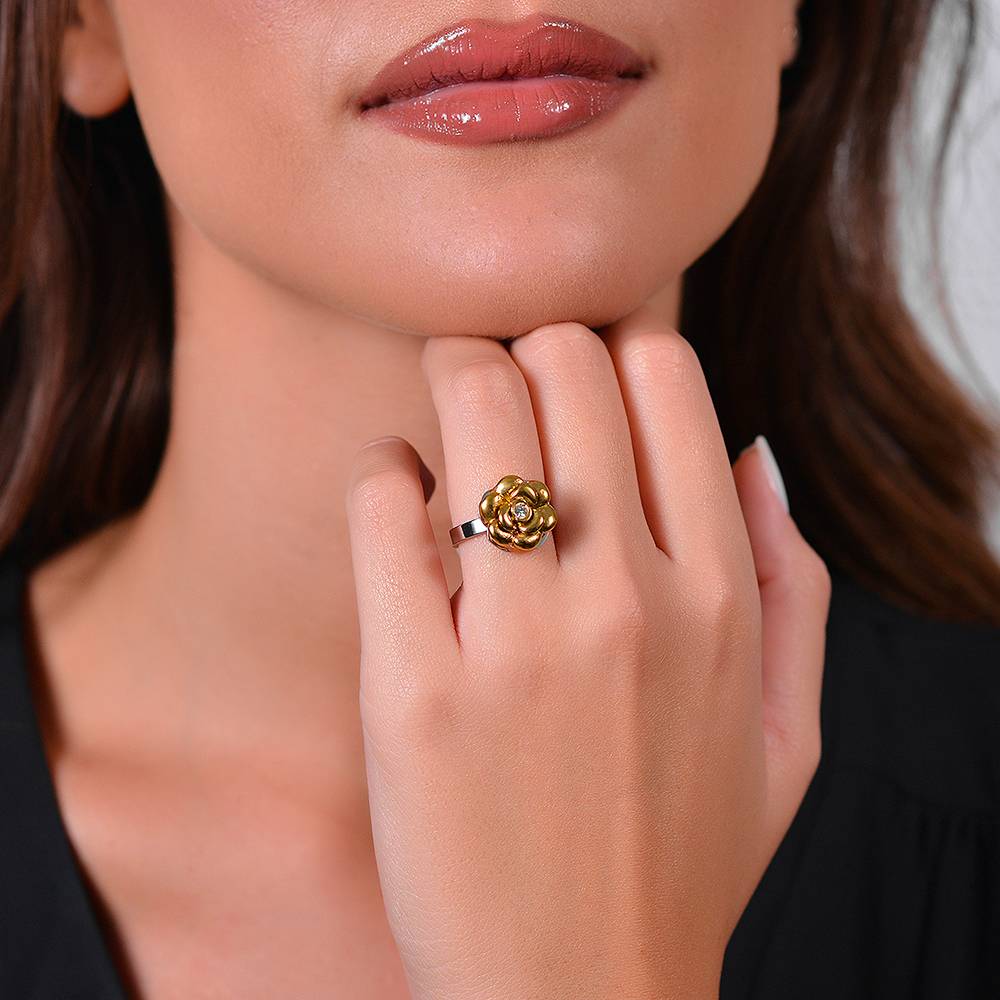 ANELLO DONNA IN ACCIAIO IP GOLD CON ROSA GIREVOLE E CRISTALLO BIANCO