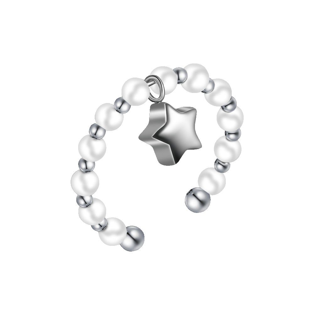 ANELLO DONNA IN ACCIAIO E PERLE SINTETICHE BIANCHE CON STELLA
